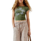 Women Summer Basic T-Shirt Casual Cute Floral Print Short Sleeve Tops Pullovers for Streetwear Aesthetic Grunge Clothes