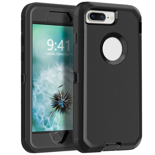 Black Phone Case For iPhone 8 / iPhone 8 Plus Heavy Duty Shockproof Protective Rugged 3-Layers Hard Cover