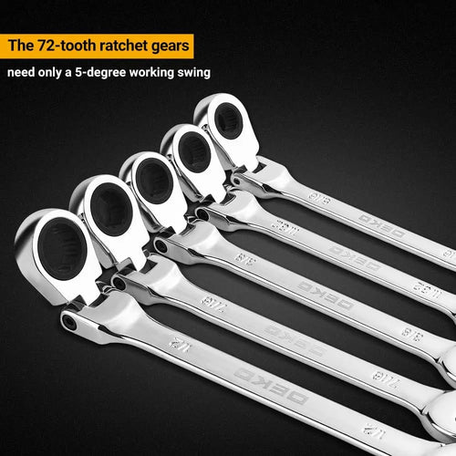 DEKO 13-piece Flex-Head Ratcheting Combination Wrench Set 5/16"-1" SAE 72-Tooth Cr-V Ratche Wrenches with Roll-up Pouch
