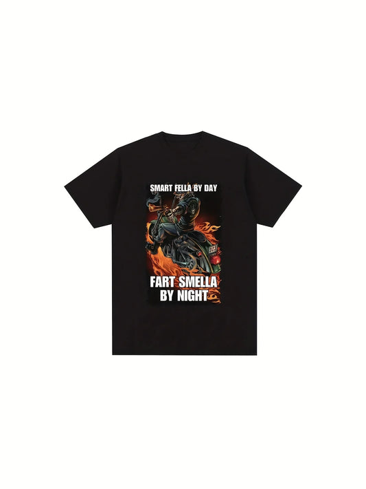 Men's Oversized Vintage Skeleton Graphic T-Shirt - Funny Meme, Short Sleeve, Breathable Cotton, Machine Washable - 180g