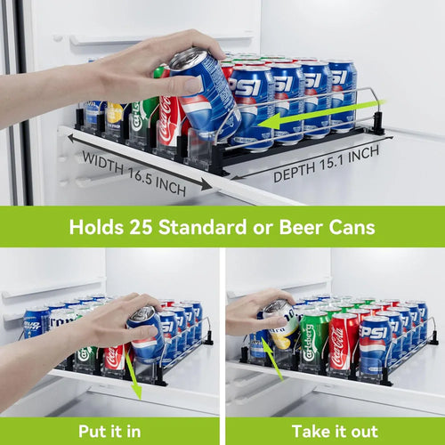 Canned Beverage Push Rack Drink Organizer Dispenser Spring Push Adjustable Storage Shelf E-shaped Glide Kitchen Fridge