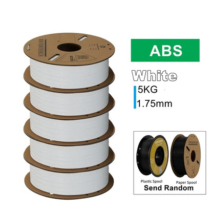 KINGROON 3D Printer Filament PLA PETG TPU ABS 5KG Bundle Black White Gray 1.75mm No bubbles Plastic 5 roll 1kg , Random Spool