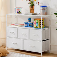 JHK Fireplace TV Stand Dresser For Bedroom With 5 Fabric Drawers Storage Closet Chest Clothes Storage Display Cabinet Furniture