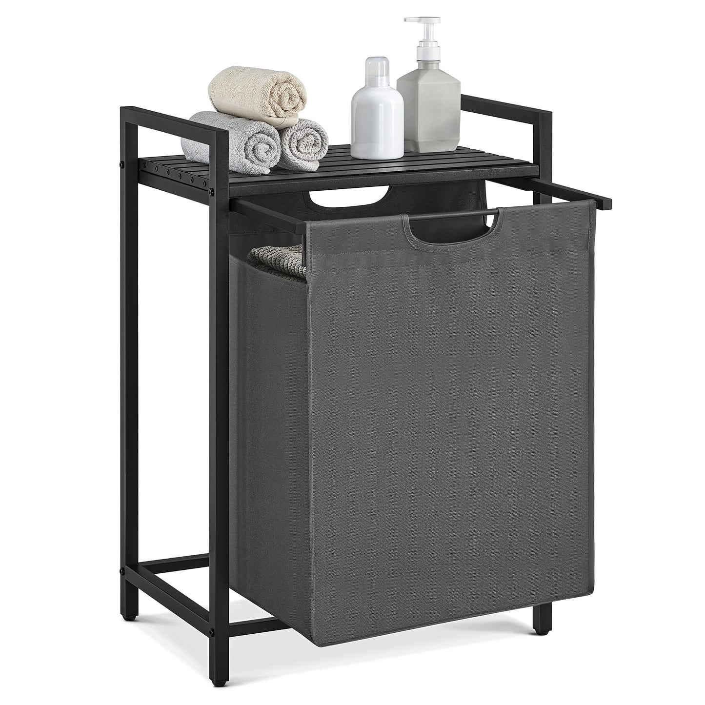 VASAGLE Laundry Hamper, Laundry Basket, Laundry Sorter with A Pull-Out and Removable Bag, Shelf, Metal Frame, 17.2 Gallons