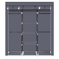 69" Portable Clothes Closet Non-Woven Fabric Wardrobe Double Rod Storage Organizer Gray