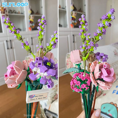 LOZ Flower Bouquet Building Blocks Kit DIY Flowers Block Toys Set Valentine's Day Rose Bricks Set Gift for Girls Friends adults