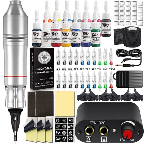 Professional Tattoo Machine Pen Kit DC Jack Rotary Tattoo Machine Gun with Power Supply Cartridge Needles Tattoo Beginner Sets