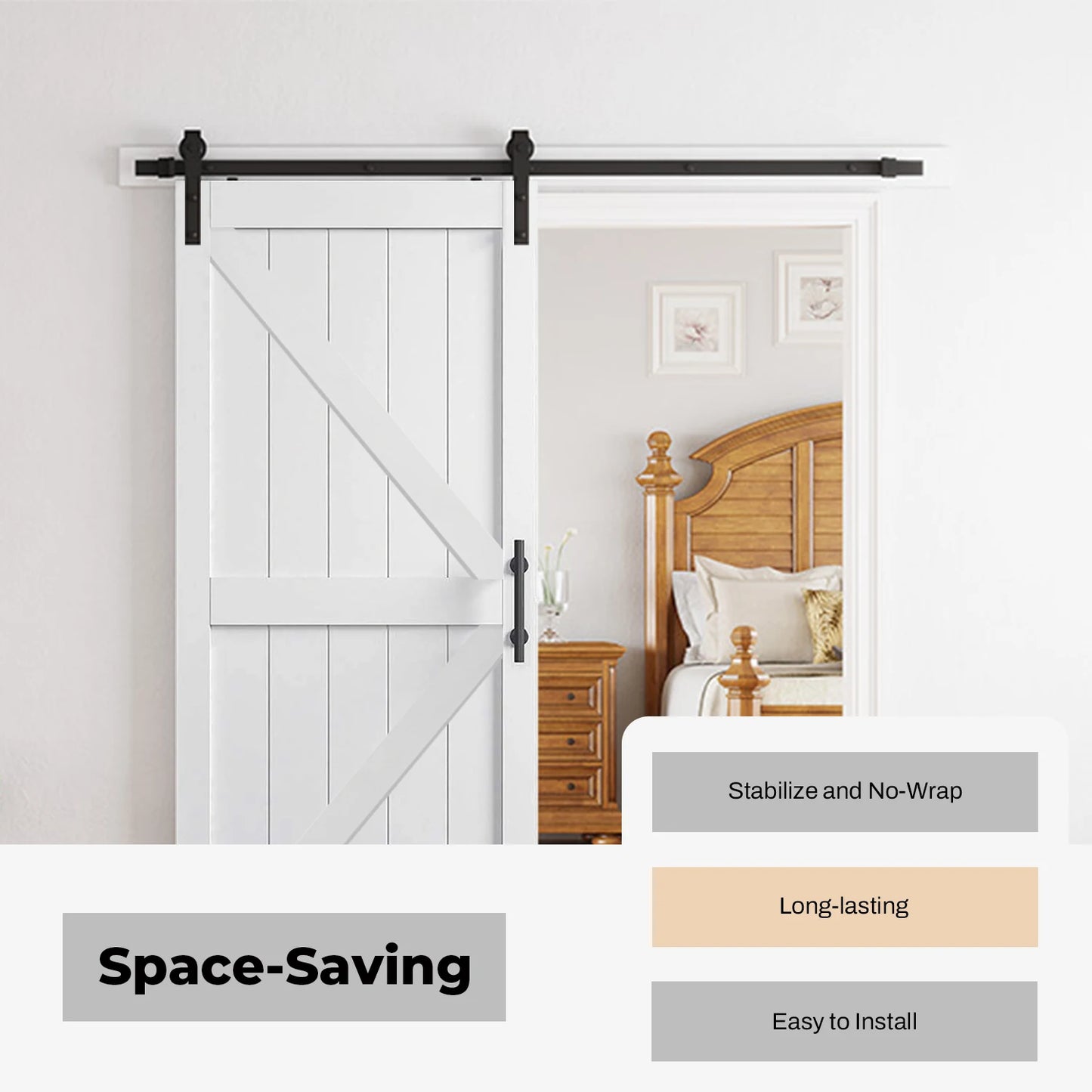 36in x 84in Sliding Barn Door and 6.6FT Hardware Kit Included, White Interior Slide Door Slab Covered with PVC Surface