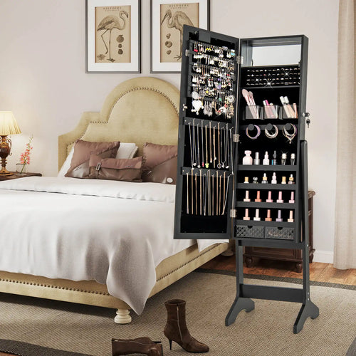 LED Mirror Jewelry Cabinet w/20 LED Lights Full-Length Mirror Adjustable Angles