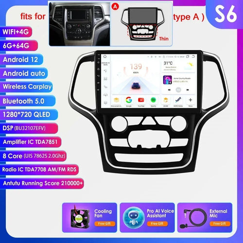 Hizpo 10.1 Carplay 4G 2Din Android 13 Car Radio for Jeep Grand Cherokee WK2 2014 -2022 Multimedia Video Player Autoradio GPS DSP