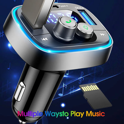 Bluetooth Car Adapter  AUX Wireless FM Radio Transmitter, Handsfree Calling MP3 Music Player, QC3.0 & Type-C PD USB Car Charger