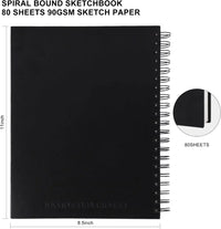 8.5x11 inch hardcover sketchbook, spiral bound sketchbook, 80 sheets of 90gsm inner paper, acid-free painting art paper