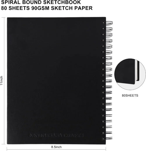 8.5x11 inch hardcover sketchbook, spiral bound sketchbook, 80 sheets of 90gsm inner paper, acid-free painting art paper