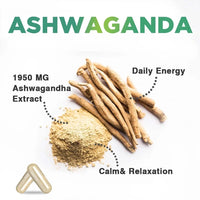 Organic Ashwagandha Capsules 1950mg - with Black Pepper, Helps Relaxation, Mood, Energy, Immunity, Antioxidant, Gluten Free
