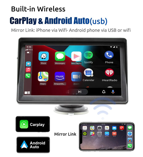Portable Car Radio Multimedia Video Player Wireless CarPlay Android Auto 7inch Touch Screen With AUX FM For Rear View Camera ﻿