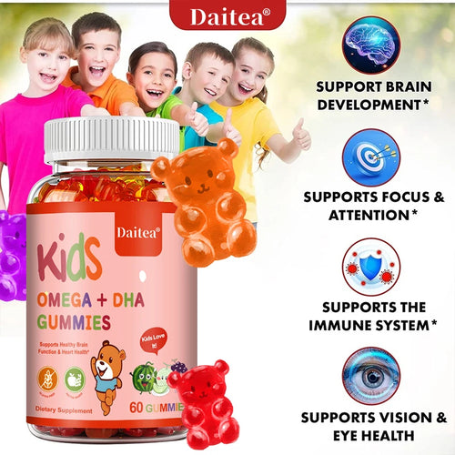 Children's OMEGA+DHA Gummies - Supports The Brain, Joints, Heart, Eyes and Immune System - Contains Omega 3 6 9 + DHA, Vitamin C