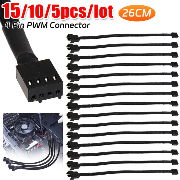 5-15PCS 4 Pin PWM Connector Case Fan Extension Power Cable 26cm for Compure CPU Cooling System for Computer Connector Case Fan