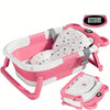 Folding Baby Bath Tub with Temperature Gauge and Cushion for 0-36 Months, Portable and Lightweight for Outdoor Bathing