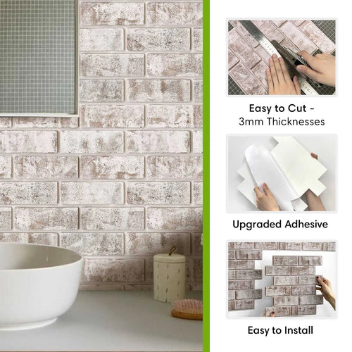 20 pcs 3D Peel and Stick Backsplash, Wall Tiles Self Adhesive, 3D Brick Tile Stickers, Backsplash for Kitchen, Wall Deco