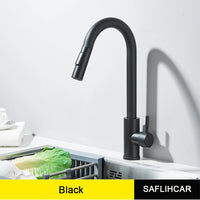 Polished Gold Kitchen Sink Faucet Pull Out Spout  Cold Hot Water Mixer Taps Deck Mounted