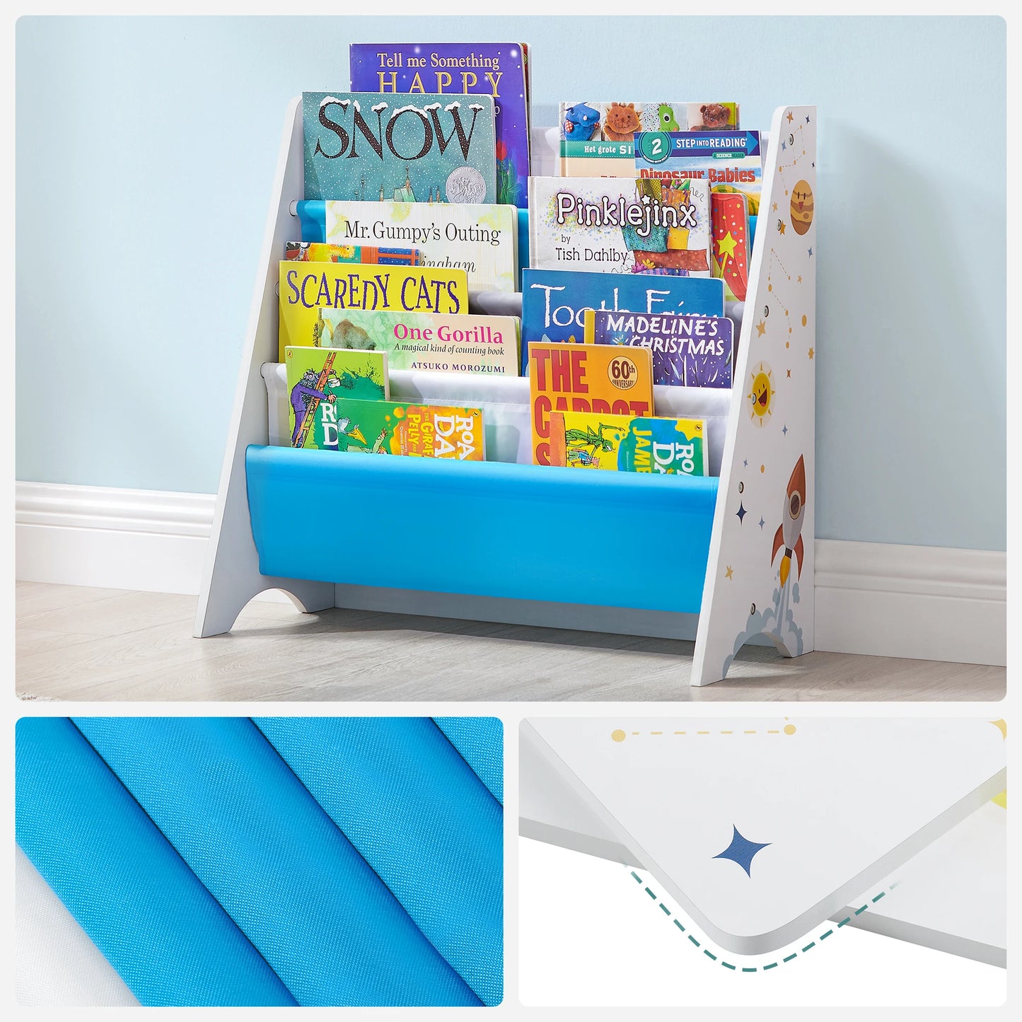 SONGMICS Kids’ Bookcase, Book Organizer, with Anti-Tip Kit, Storage Shelf for Children's Room, Playroom, School