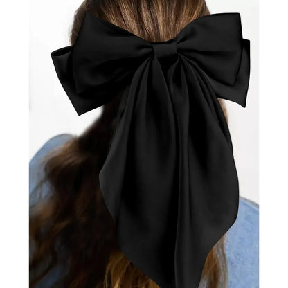 Hair Bows for Women Girls 3Pcs White Pink Black Silky Satin Large Bows Hair Clip Oversized Hair Ribbons Long Tail Big Hair Bows