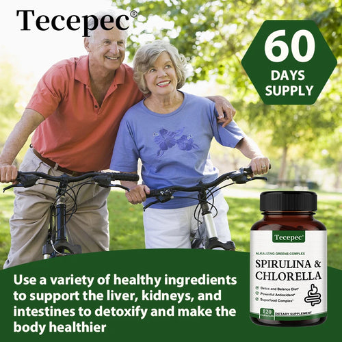 Tecepec Spirulina Chlorella Supplement - Supports Liver, Kidney and Intestinal Detoxification, Energy, Digestion, Antioxidant