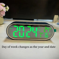 Rechargeable Digital Alarm Clock TEMP Date Week 2 Alarms Night Mode Snooze 12/24H Anti-disturb Voice Control LED Mirror Clock