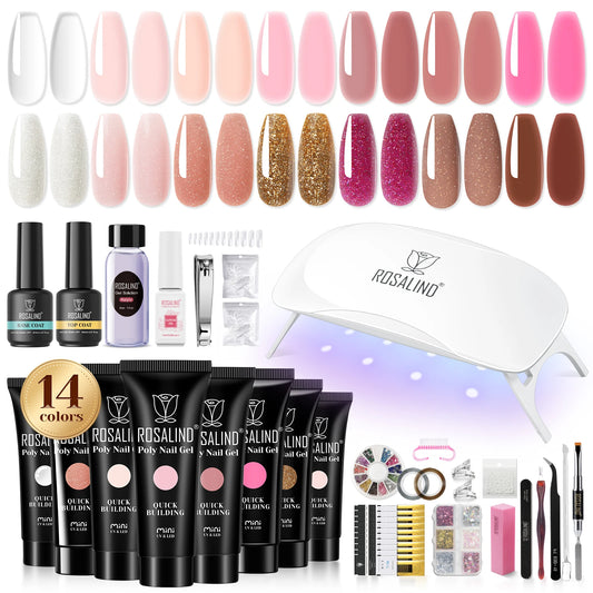 ROSALIND Poly Nail Gel Kit with Mini UV Nail Lamp Crystal Gel for Nail Strengthener Design
