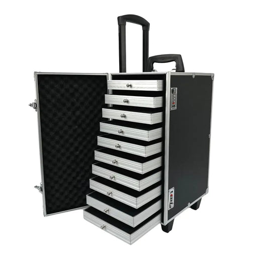 Rolling Jewelry Trolley Case with Drawers Sturdy Case for Travel and Vendor Showes Jewels Sets Display Organizer (Black)