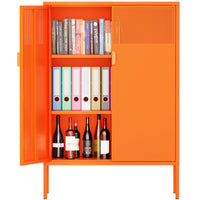 Orange 3 Tier Metal Storage Cabinet with Legs, 2 Door Metal Locker for Home, Office, Entryway and Hallway