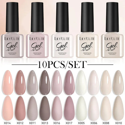 LILYCUTE 10PCS/Set Набір гель-лаків для нігтів Рожевий фіолетовий гель для нігтів Напівперманентний УФ світлодіодний лак Nail Art Design Soak Off Набір гелів для нігтів
