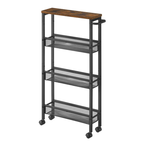VASAGLE Slim Rolling Cart, 4-Tier Storage Cart, Narrow Cart with Handle, 5.1 Inches Deep, Metal Frame, for Kitchen, Dining Room