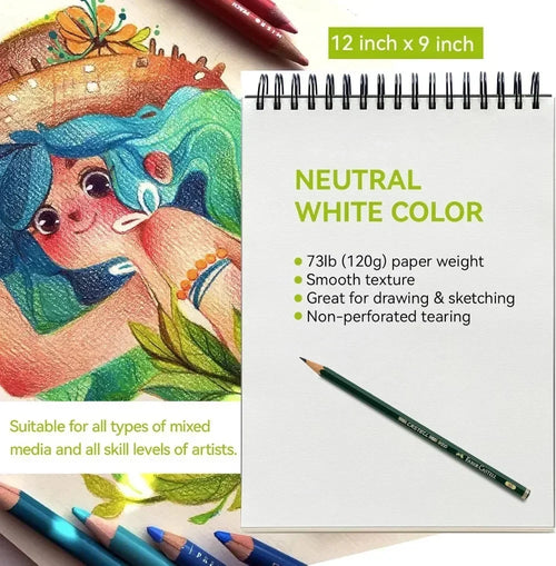 Sketchbook - 9"x12" spiral bound drawing board, 1 pack of 100 sheets, acid-free paper - perfect for kids sketchbook drawing