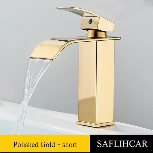 Bathroom Black Waterfall Basin Sink Faucet Brass Cold Hot Water Mixer Vanity Tap Deck Mounted Washbasin Tap