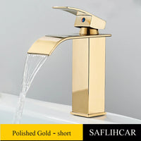 Bathroom Black Waterfall Basin Sink Faucet Brass Cold Hot Water Mixer Vanity Tap Deck Mounted Washbasin Tap