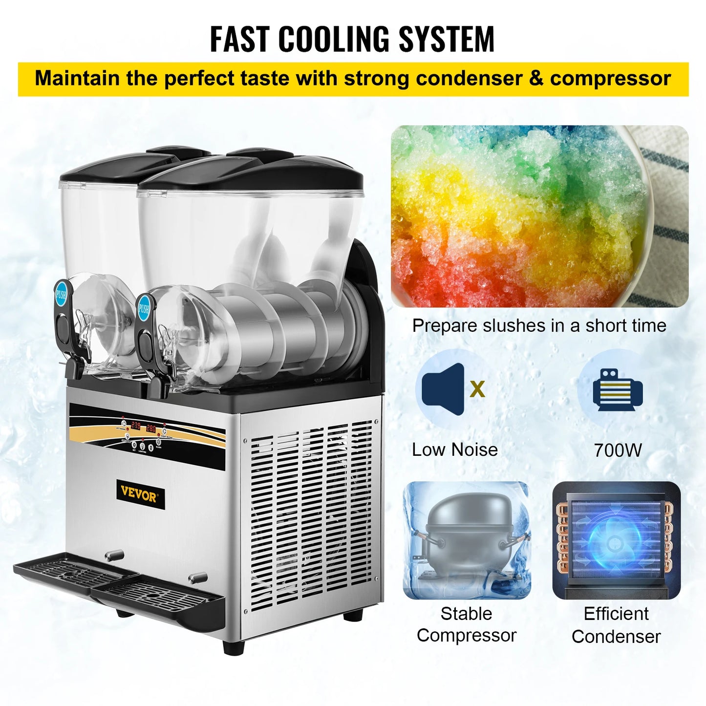 VEVOR Commercial Slushy Machine 15Lx2 Tank Margarita Maker 1000W Stainless Steel Smoothie Frozen Drink Maker for Supermarkets