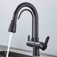 Quyanre Matte Black Filtered Crane For Kitchen Pull Out Spray 360 Rotation Water Filter Tap Three Ways Sink Mixer Kitchen Faucet EzBuyCo