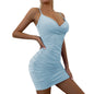 Women Suspenders Party Dress Lady Outfit Sexy Slim Fit Dress V-neck Y2k Clubwear Bodycon Hip-wrapped Mini Dress