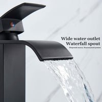 Bathroom Black Waterfall Basin Sink Faucet Brass Cold Hot Water Mixer Vanity Tap Deck Mounted Washbasin Tap