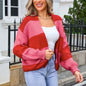 Women Open Front Knit Cardigan Long Sleeve Solid Color Block Striped Sweater Pockets Long Outerwear Femal Office Streetwear