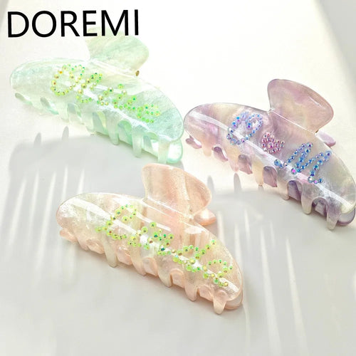 DOREMI Crystal Custom Hairpins Letter Shining One Side Customized Name Hair Clip Shark Clip