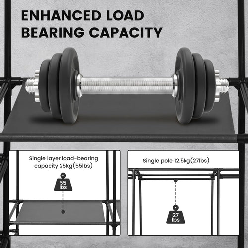 Metal Garment Rack Shoe Clothing Organizer Shelves Freestanding Multifunctional Clothes Wardrobe, Black