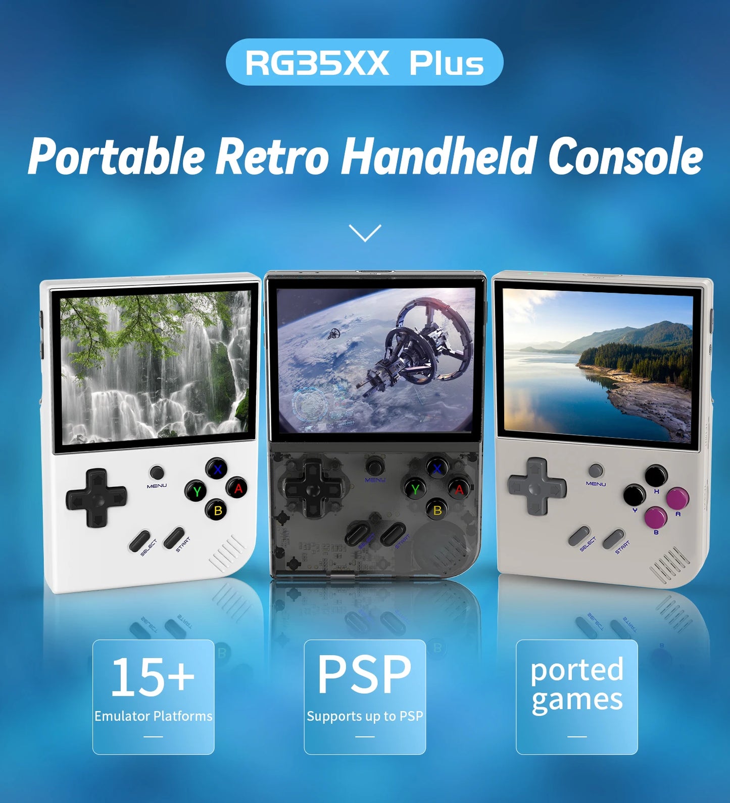 ANBERNIC RG35XX Plus Retro Video Handheld Game Console Linux System 3.5 in IPS Screen Built-in 3300mAH Battery 64G TF 5500 Games
