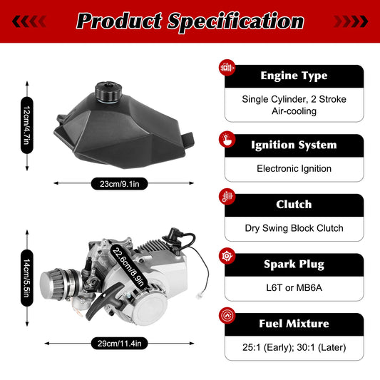 Pull Start Engine Motor Kit 49CC 2 Stroke for Pocket Bike Mini Dirt Bike  ATV or Scooter Single Cylinder