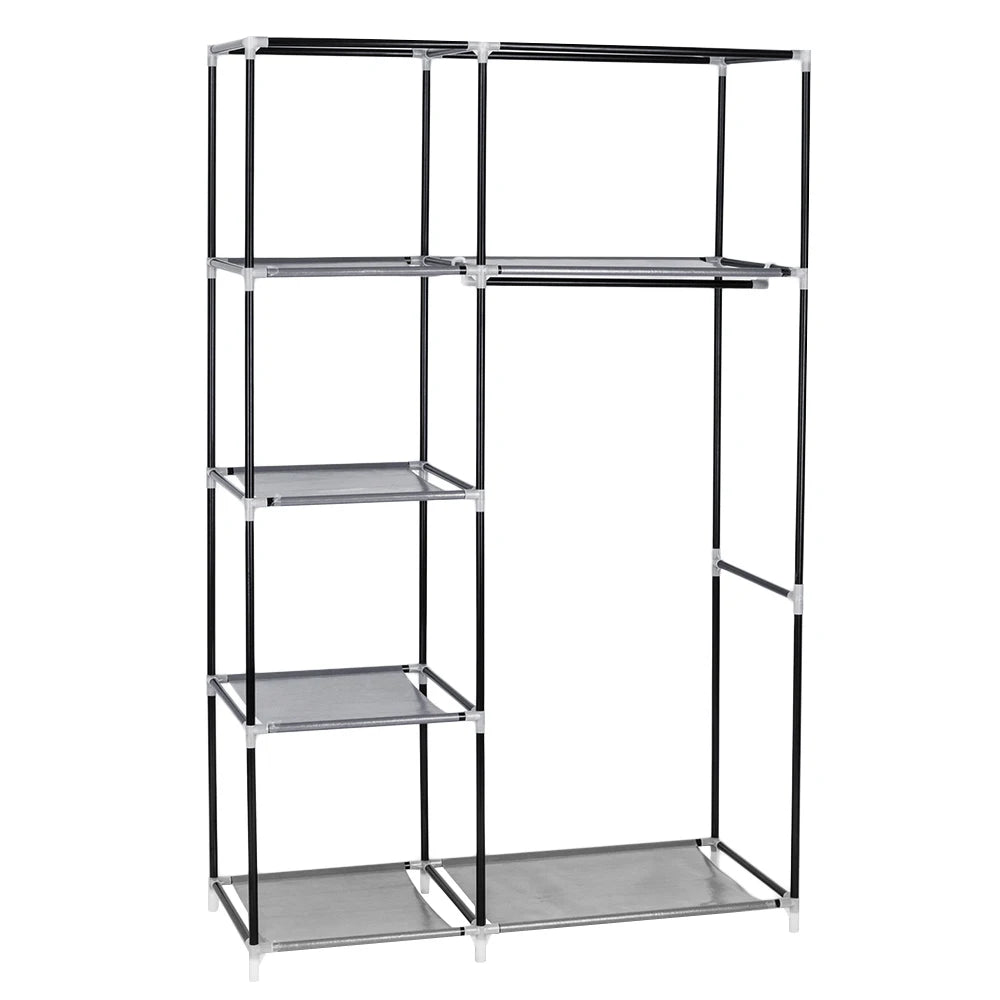 64" Portable Closet Storage Organizer Wardrobe Clothes Rack with Shelves Gray