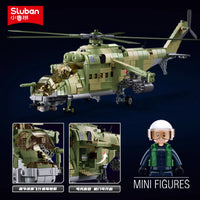 2024 Sluban WW2 Military Russia Air Weapon Mi-24 Attack Helicopters Hind Model Building Blocks Classics Fighter Bricks Plane Toy