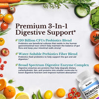 Probiotic Supplement, 120 Billion CFU, with Prebiotics and Digestive Enzymes to Support Gut Digestion and Immune Health