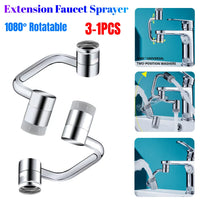 1080° Rotatable Extension Faucet Sprayer Head Universal Faucet-Extender 2 Modes Stainless Steel Bathroom Tap Extend Adapter