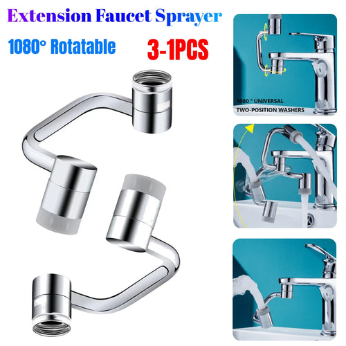 1080° Rotatable Extension Faucet Sprayer Head Universal Faucet-Extender 2 Modes Stainless Steel Bathroom Tap Extend Adapter